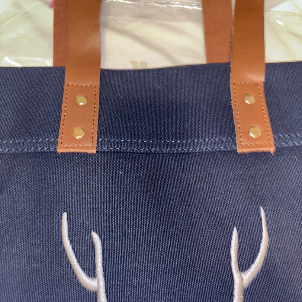 Ballard Designs‎ Stag Antler Navy Blue Canvas Bag Purse Tote New Medium - Picture 7 of 9
